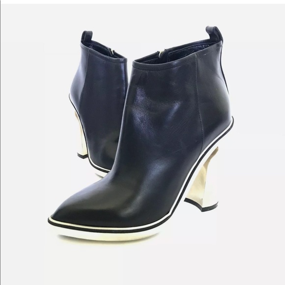 Nicholas Kirkwood Leather Ankle Boot Gold Heels - Picture 3 of 8